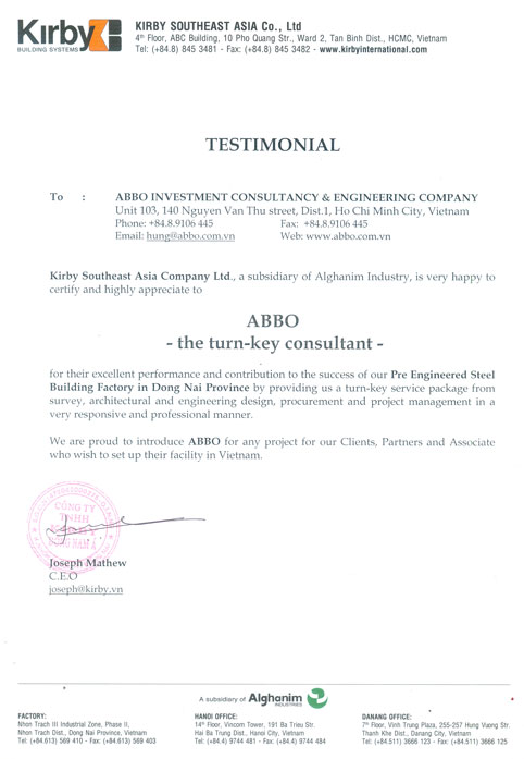 Kirby South East Asia - testimonial