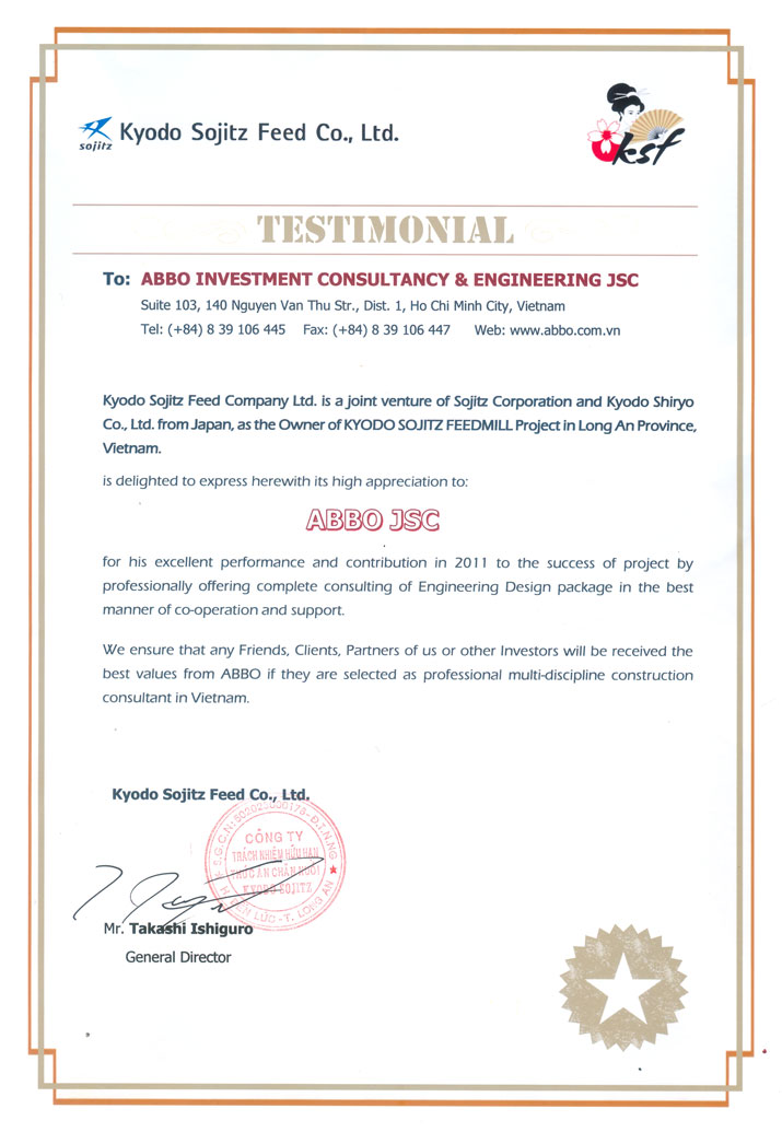 Kyodo Sojitz Feed Co.,Ltd - testimonial